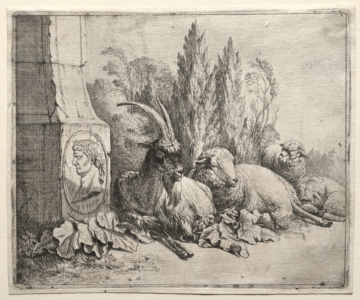 Byst på botten av en pyramid av Johann Heinrich Roos