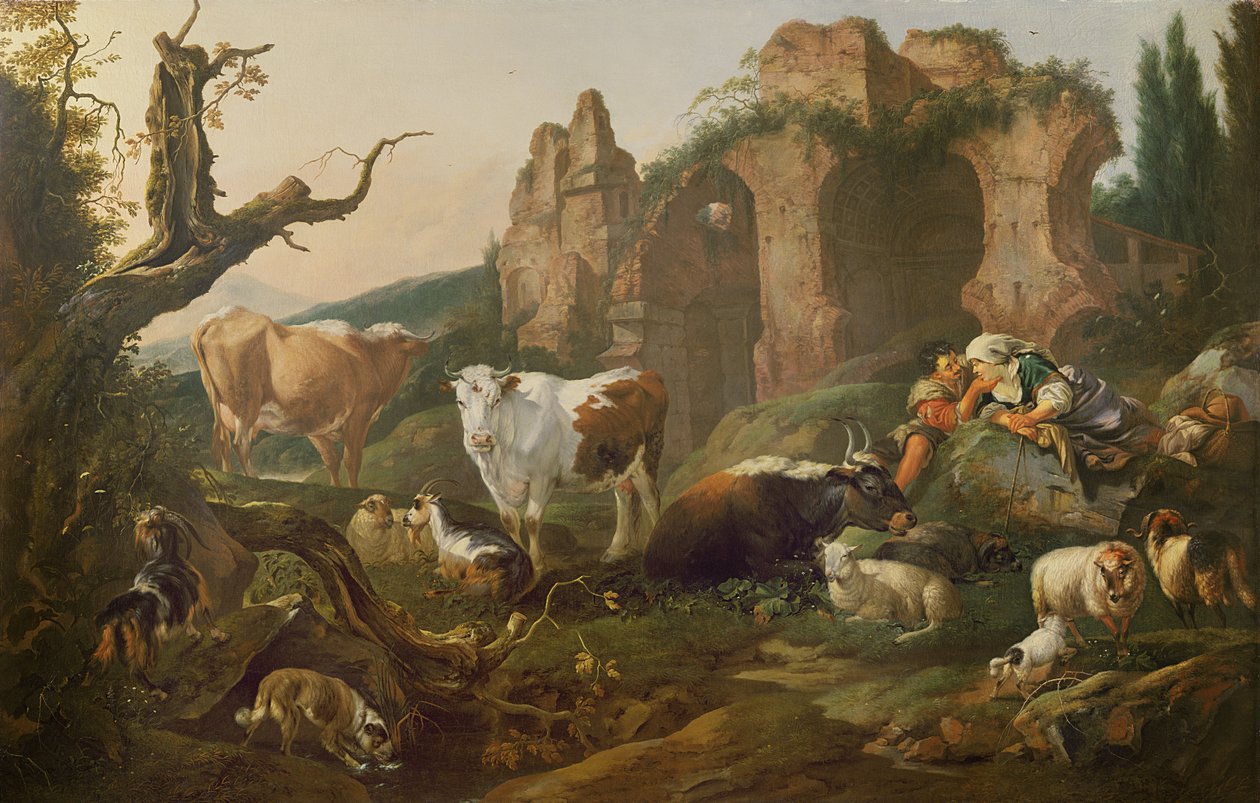 Bondgårdsdjur i ett landskap, 1685 av Johann Heinrich Roos