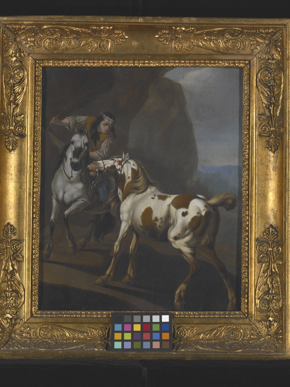 Indian Taming A Horse (olja på duk) av Johann Heinrich Roos
