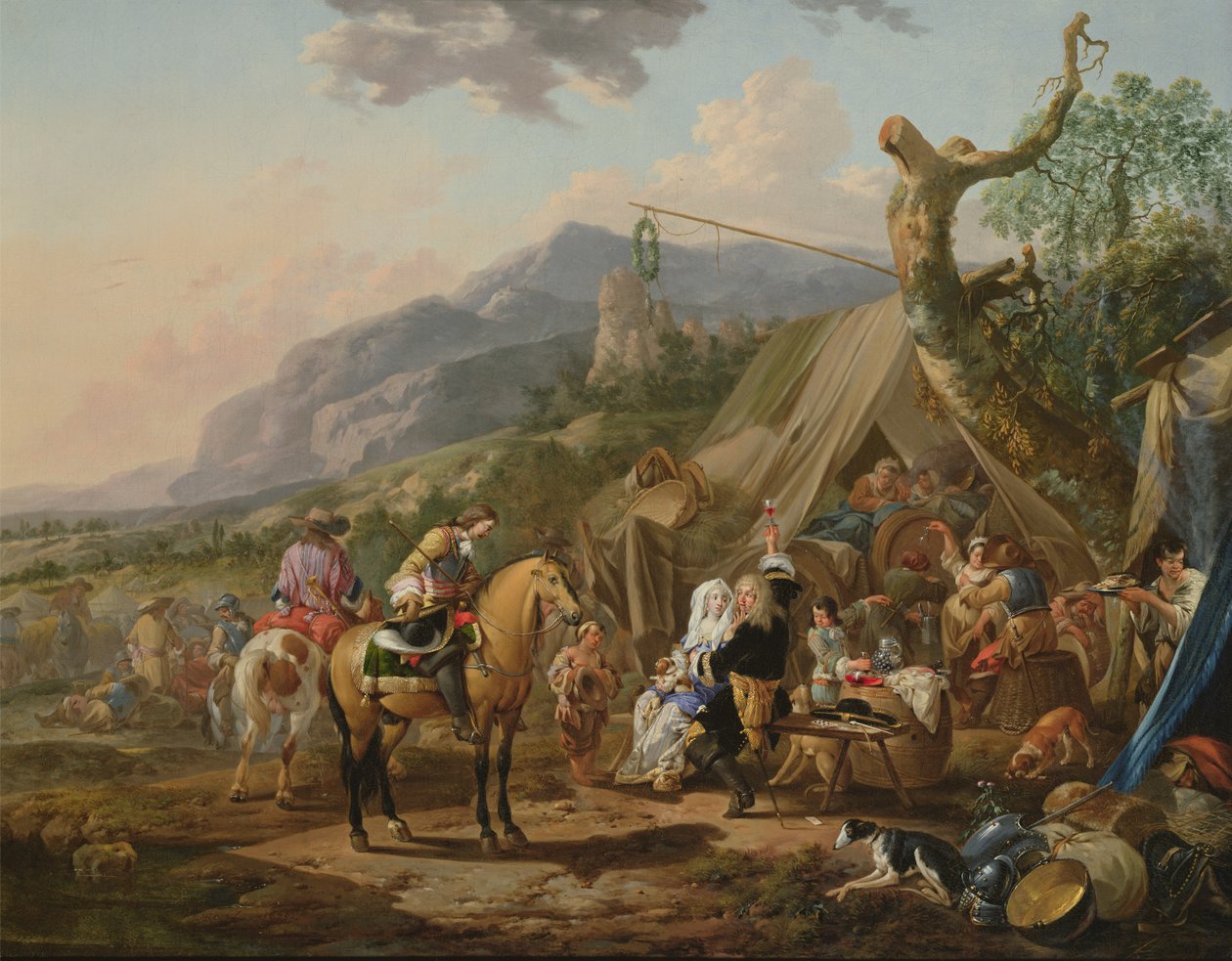 Militär befälhavare vid ett bergsläger med glada människor av Johann Heinrich Roos