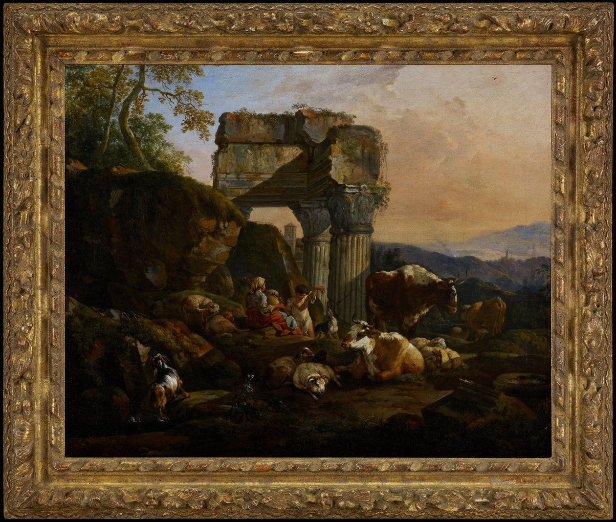 Romerskt landskap med boskap och herdar av Johann Heinrich Roos