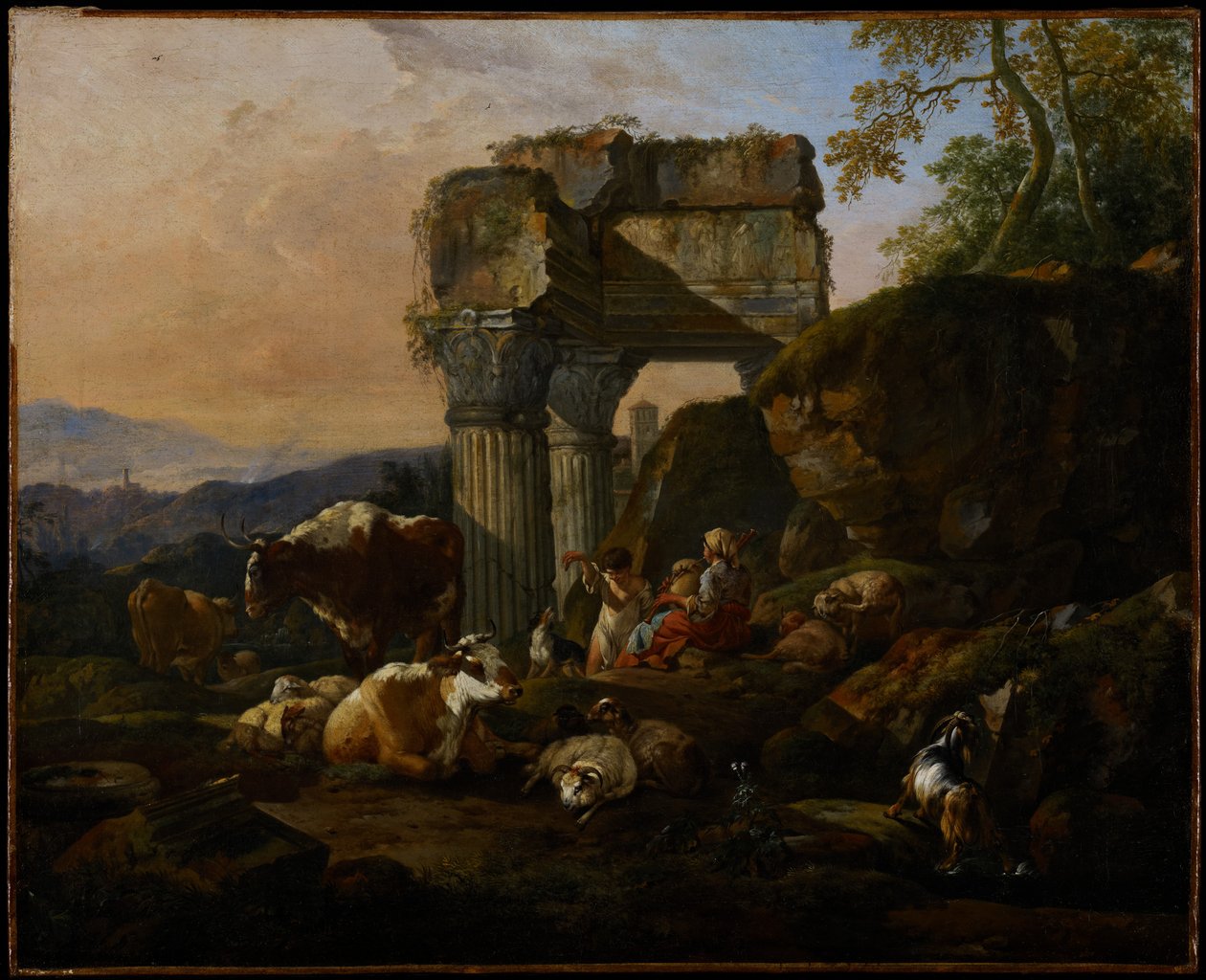 Romerskt landskap med boskap och herdar, 1676 av Johann Heinrich Roos