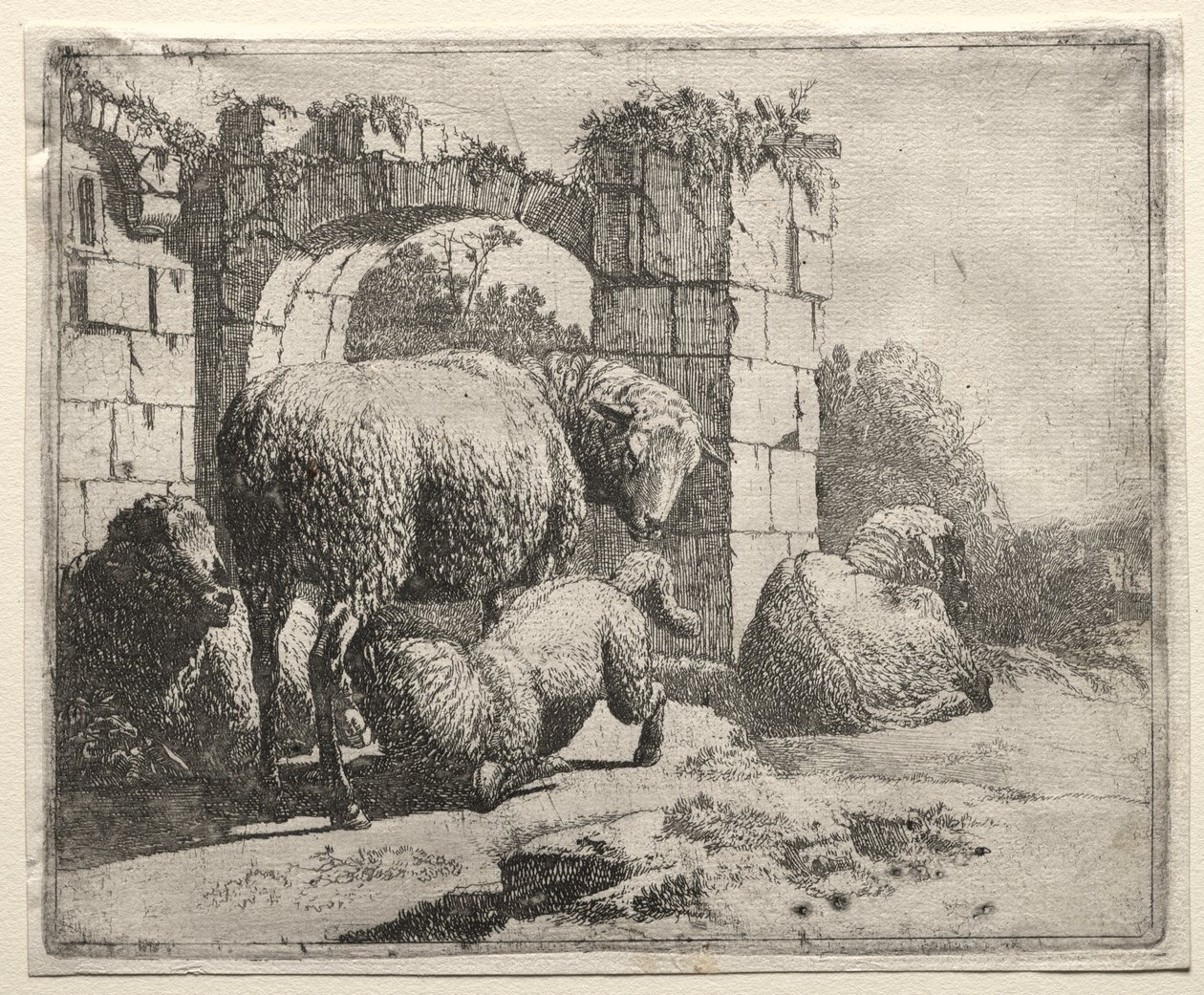 Får nära ruinerna av en båge av Johann Heinrich Roos