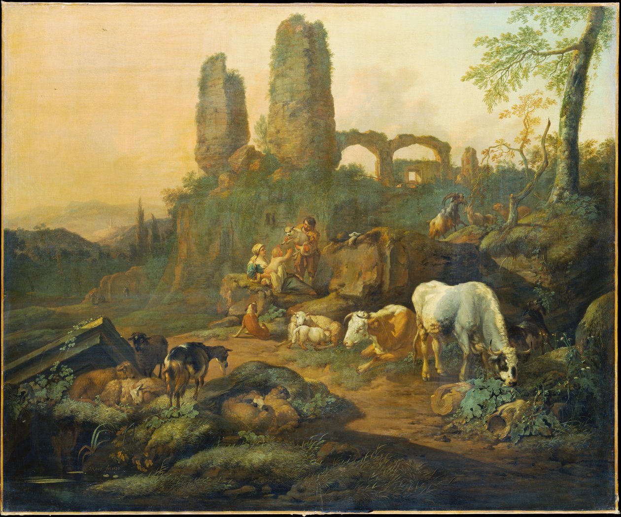 Herde-familj som vilar nära en antik ruin av Johann Heinrich Roos