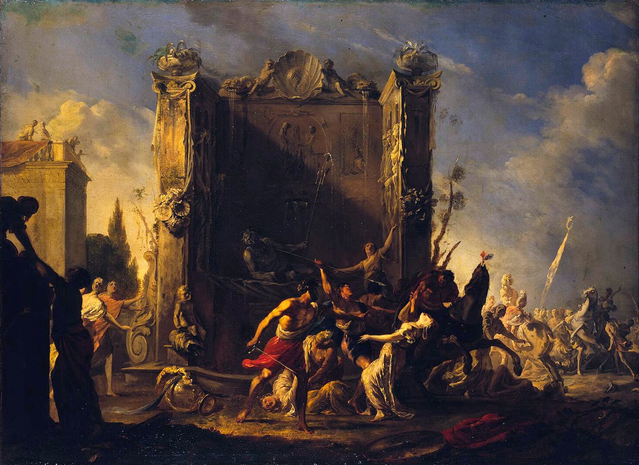 Sabinkvinnornas våldtäkt, 1630-1640. av Johann Heinrich Schoenfeld