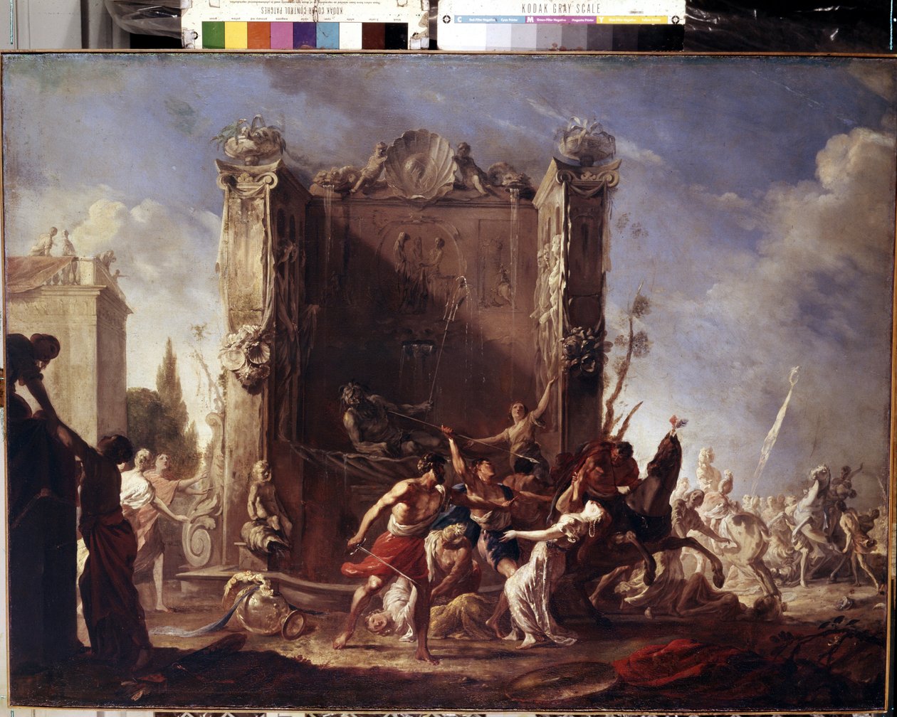 Våldtäkten av sabinskvinnorna. Målning av Johann Heinrich Schoenfeld (1609-1684). Olja på duk, 98,5 x 134 cm, ca 1630-1640. Tysk konst, barockkonst. Eremitagemuseet, Sankt Petersburg. av Johann Heinrich Schonfeldt