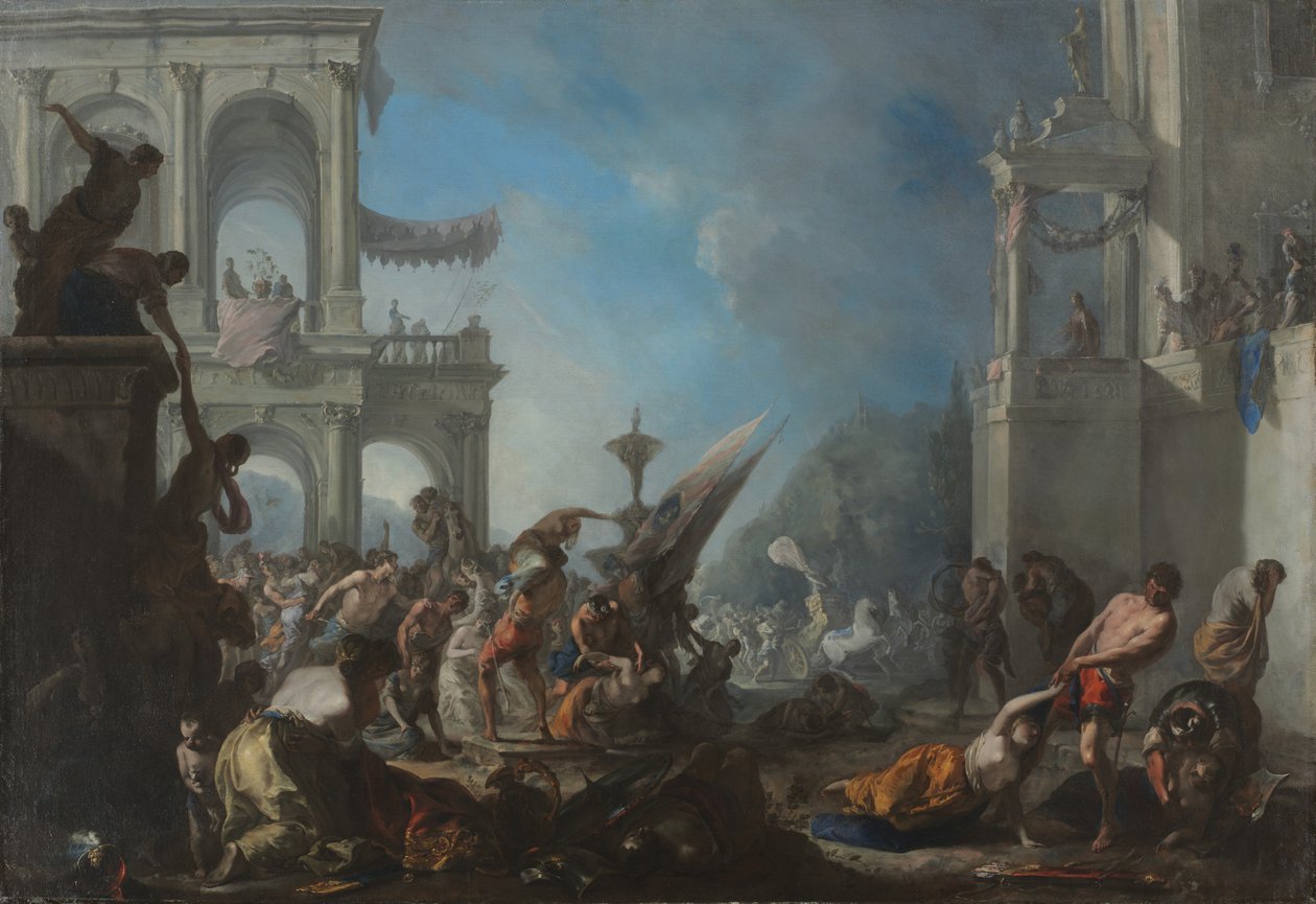 Bortförandet av de sabinska kvinnorna, ca. 1640. av Johann Heinrich Schönfeld