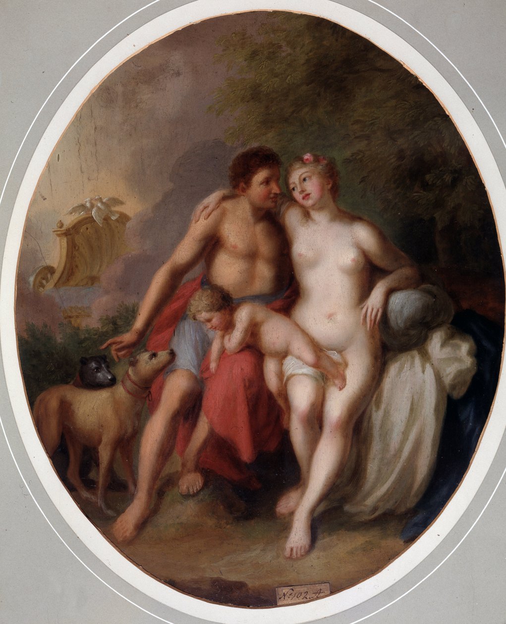 Venus et Adonis (Venus och Adonis). Målning av Johann Heinrich Wilhelm Tischbein (1751-1829) (även kallad Goethe-Tischbein eller Goethe Tischbein). Huile sur toile av Johann Heinrich Tischbein