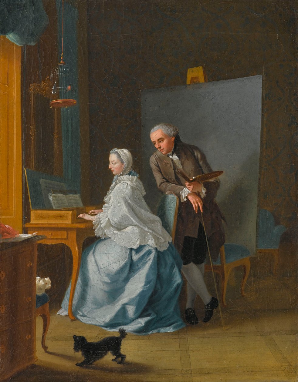 Självporträtt med sin hustru Marie Sophie vid spinet, 1756. av Johann Heinrich Tischbein the Elder