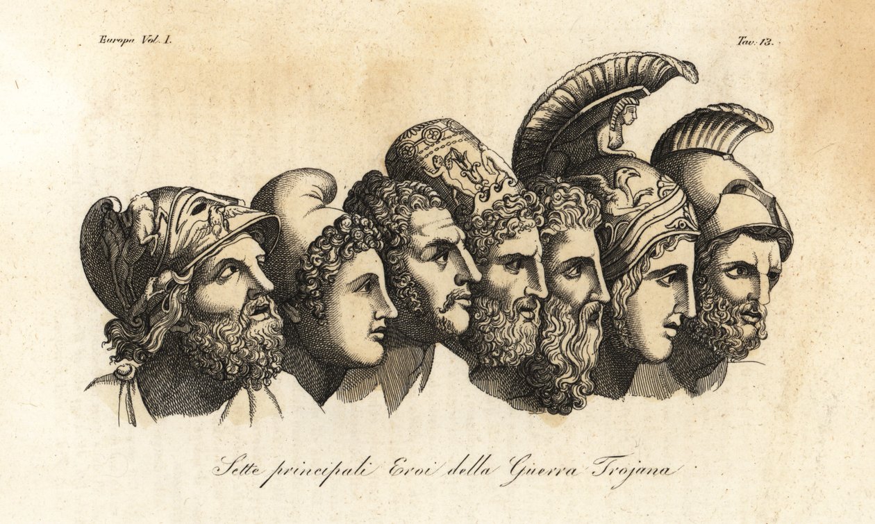 Byster av sju främsta hjältar från det trojanska kriget av Johann Heinrich Wilhelm (after) Tischbein