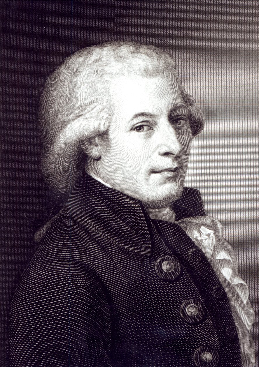 Porträtt av Wolfgang Amadeus Mozart (1756-91) österrikisk kompositör, graverad av Lazarus Gottlieb Sichling (1812-63) av Johann Heinrich Wilhelm Tischbein