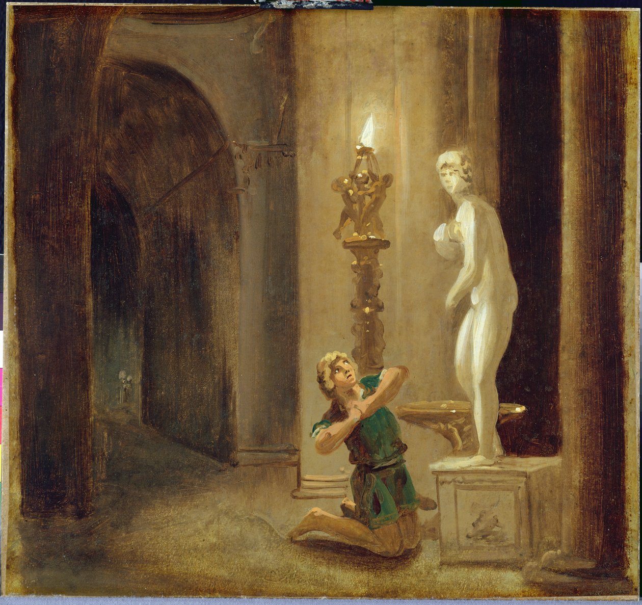 Pygmalion före statyn av Venus, ca 1800 (olja på papper) av Johann Heinrich Wilhelm Tischbein