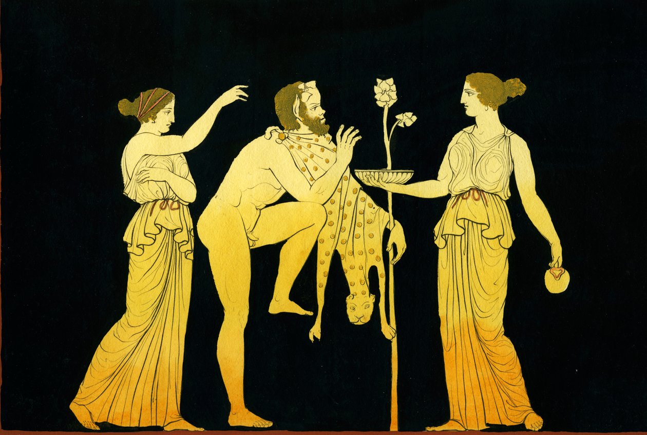 Två maenads erbjuder vin till Dionysos c.1796 av Johann Heinrich Wilhelm Tischbein