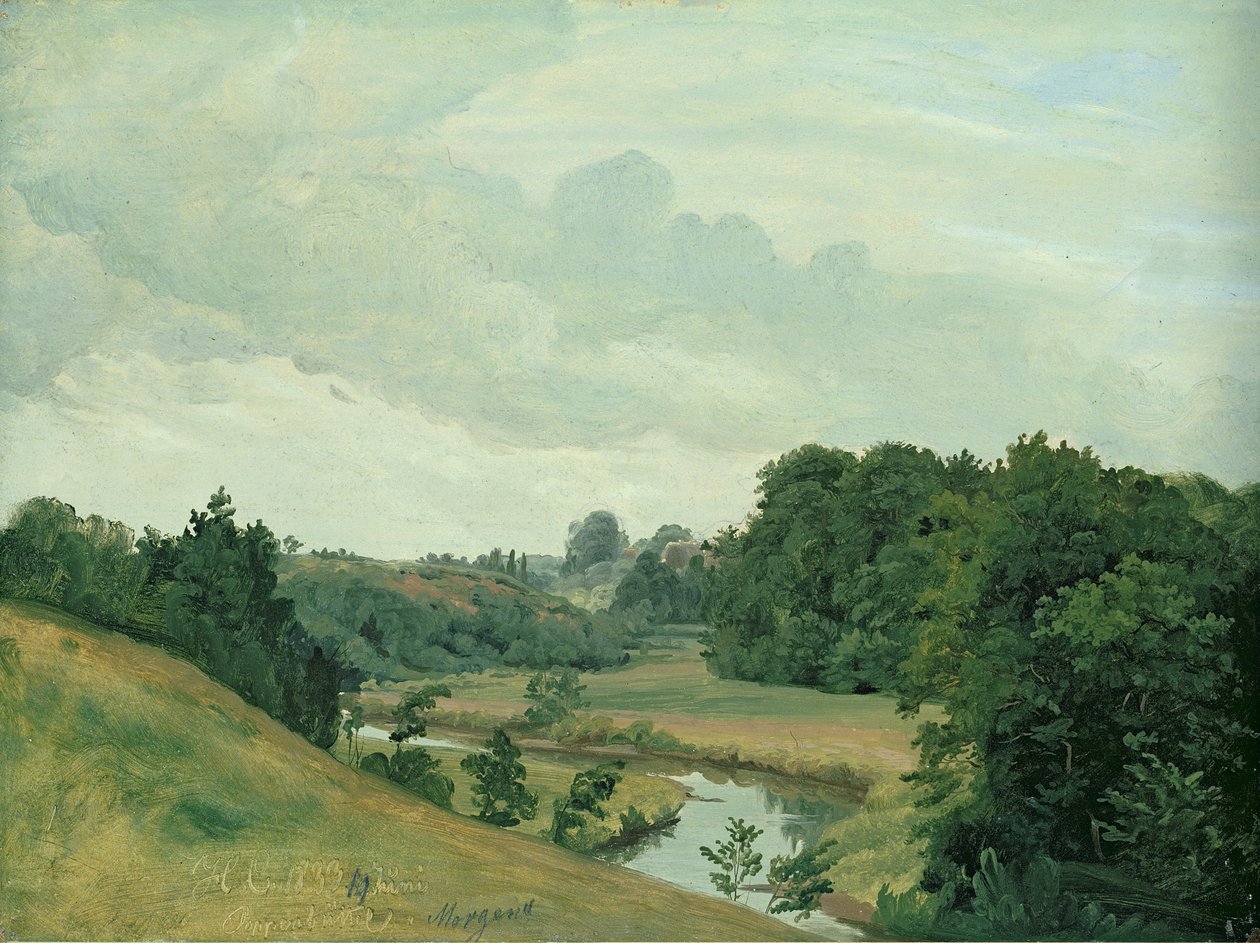 Floden Alster vid Poppenbuttel på morgonen, 1883 av Johann Herman Carmiencke