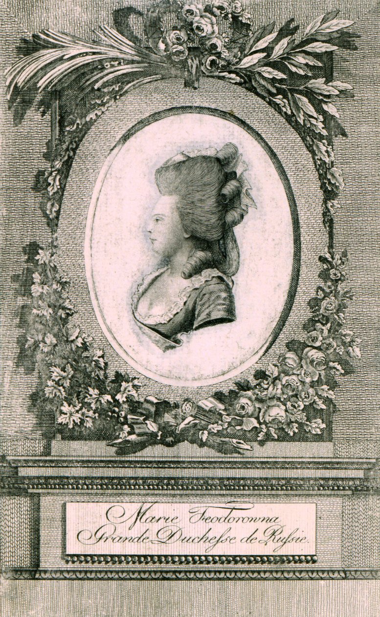 Porträtt av storhertiginnan Maria Feodorovna Sophie Dorothea av Württemberg 1759-1828, 1781 av Johann Hieronymus Loeschenkohl