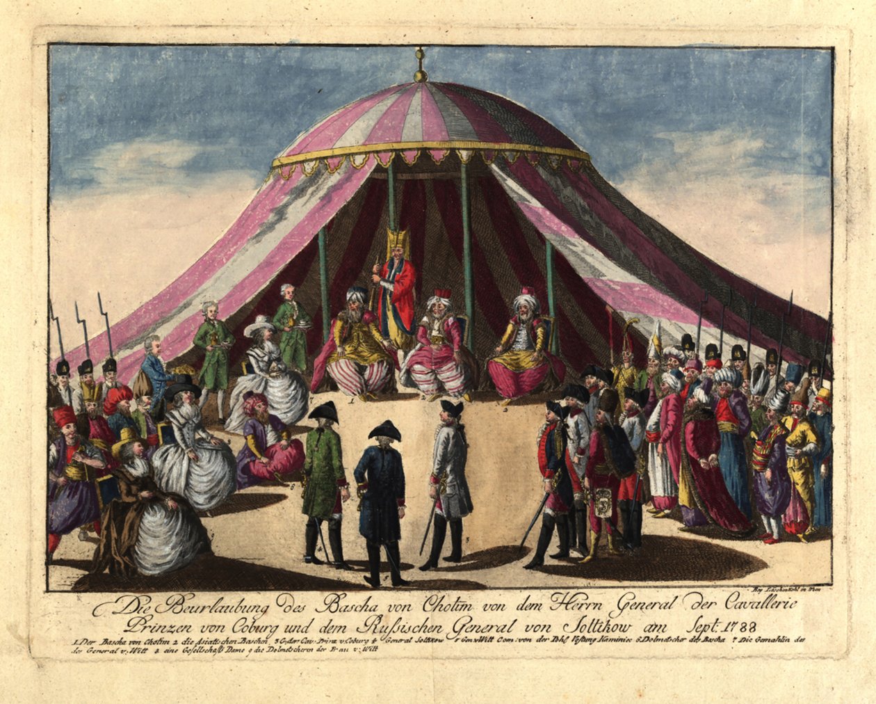 Deponeringen av Pasha av Khotyn av prins Josias av Saxe-Coburg och general..., sept 1788. av Johann Hieronymus Loeschenkohl