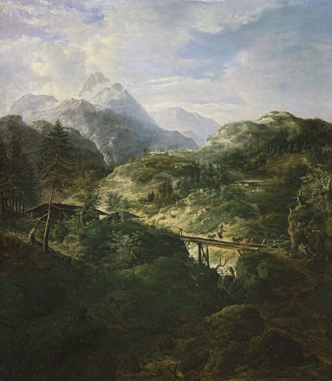 Berglandskap med en bro av Johann Jakob Dorner der Jüngere