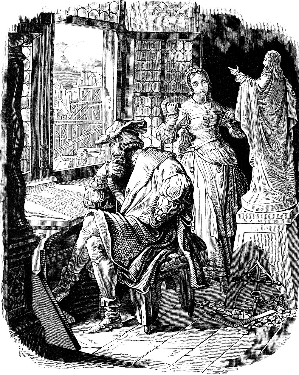 Arkitekt Erwin von Steinbach med sin dotter Sabina Illustration ur det tyska folkets historia av E. Duller, 1840 av Johann Jakob Kirchhoff