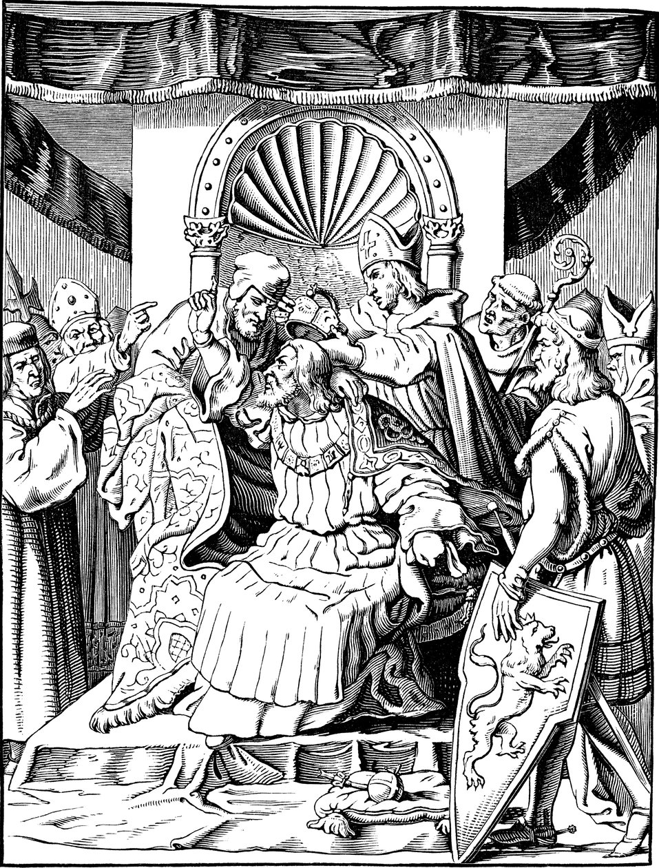 Abdikationen av kejsar Henrik IV i Ingelheim Illustration ur det tyska folkets historia av E. Duller, 1840 av Johann Jakob Kirchhoff