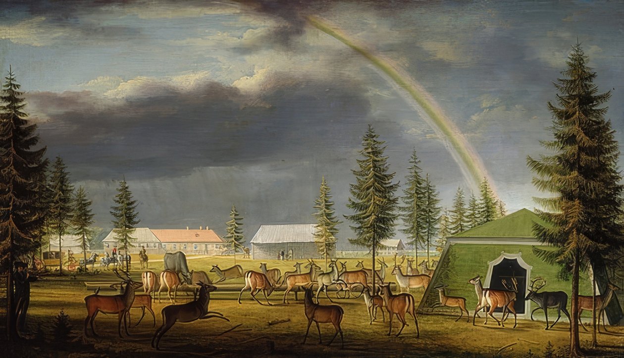 Djurshow i palatsträdgårdarna i Gatchina. 1792 av Johann Jakob Mettenleiter