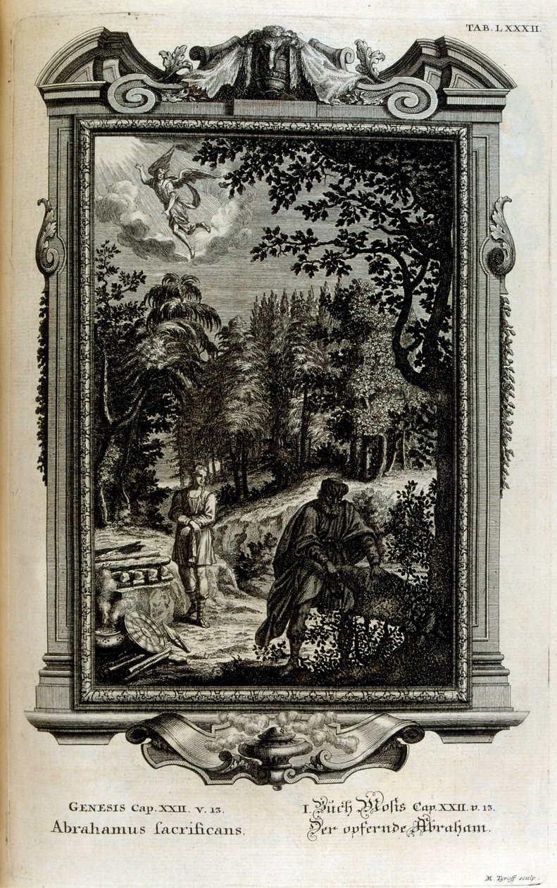 Abraham förbereder sig för att offra Isak av Johann Jakob Scheuchzer