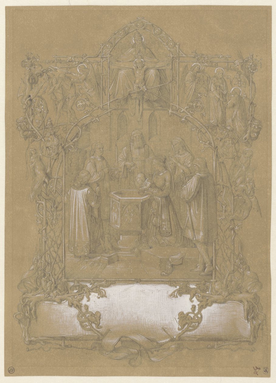 Design för ett dopkort av Johann Klein (attributed to)