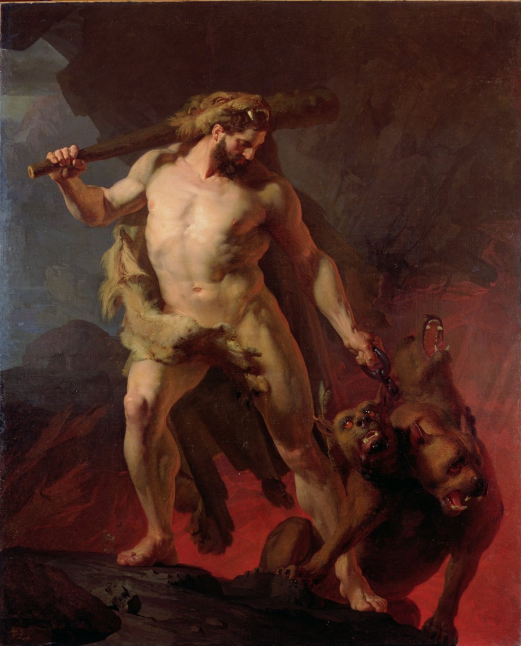 Hercules tar bort Cerberus från helvetets portar, 1855 av Johann Koler