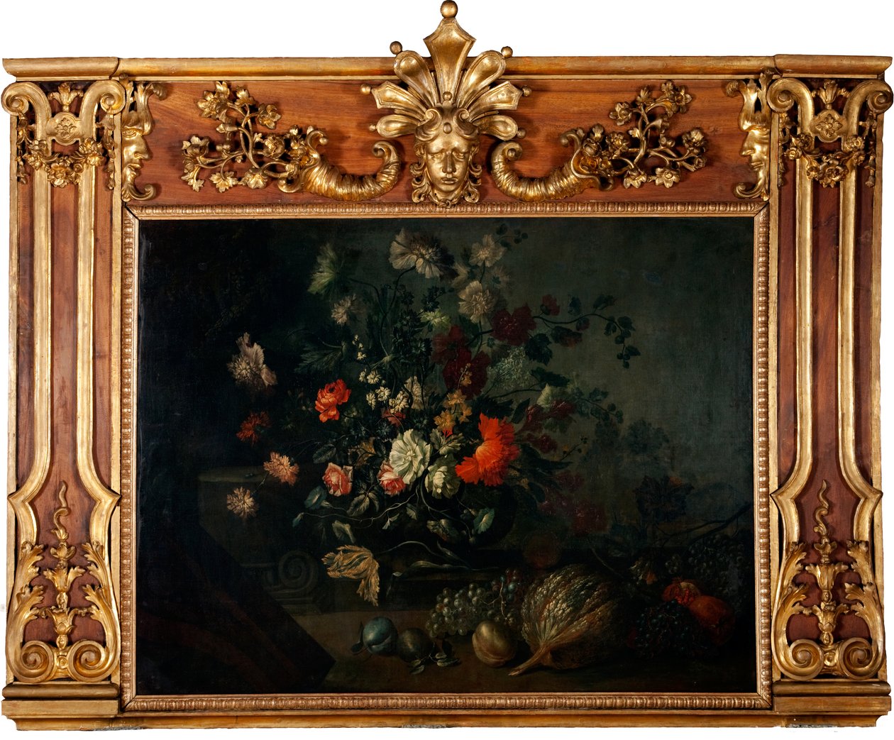 Stilleben av blommor med vindruvor, pumpa och granatäpplen av Johann Kunstner