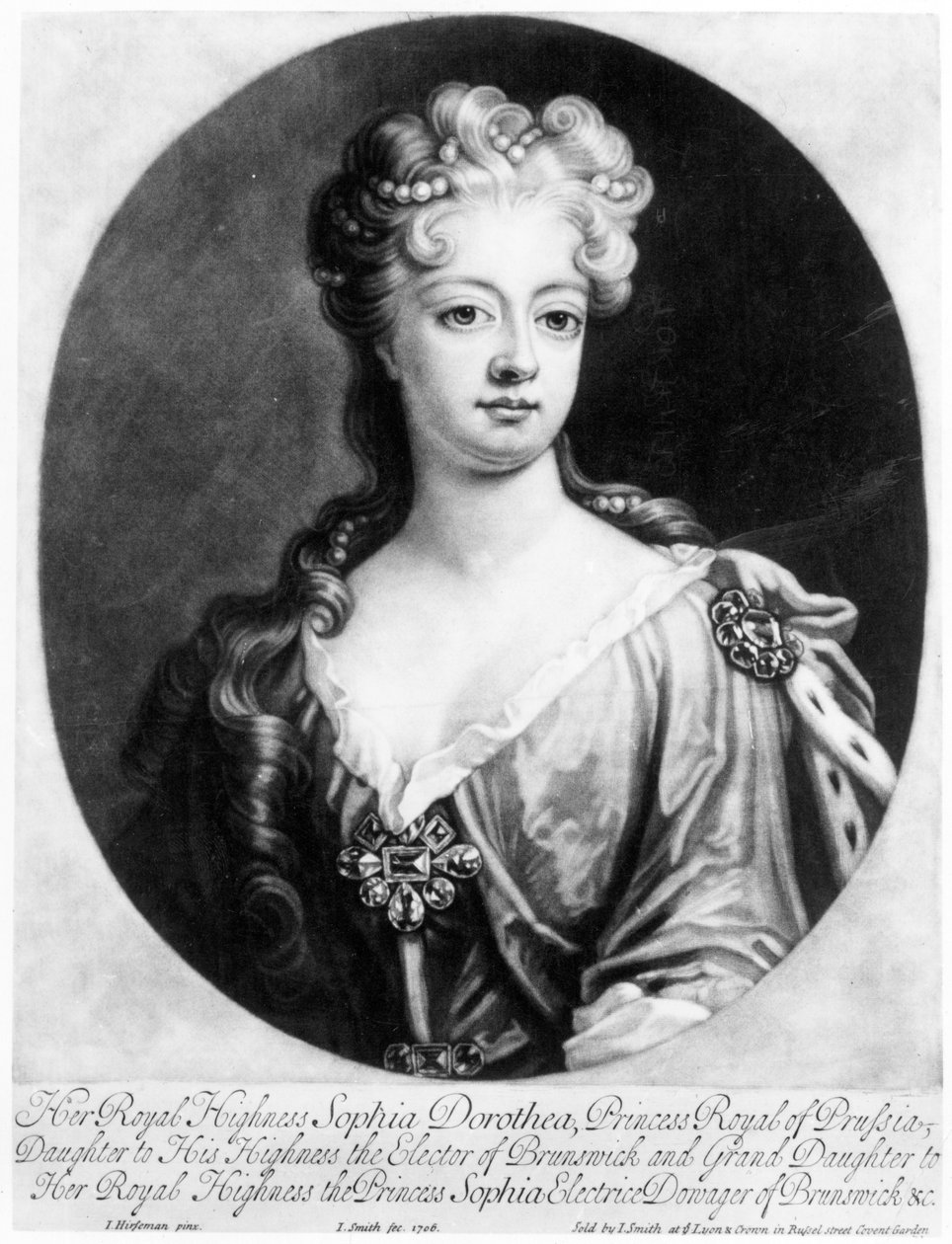Sophia Dorothea, drottning av Preussen, graverad av John Smith, 1706 av Johann Leonhard Hirschmann
