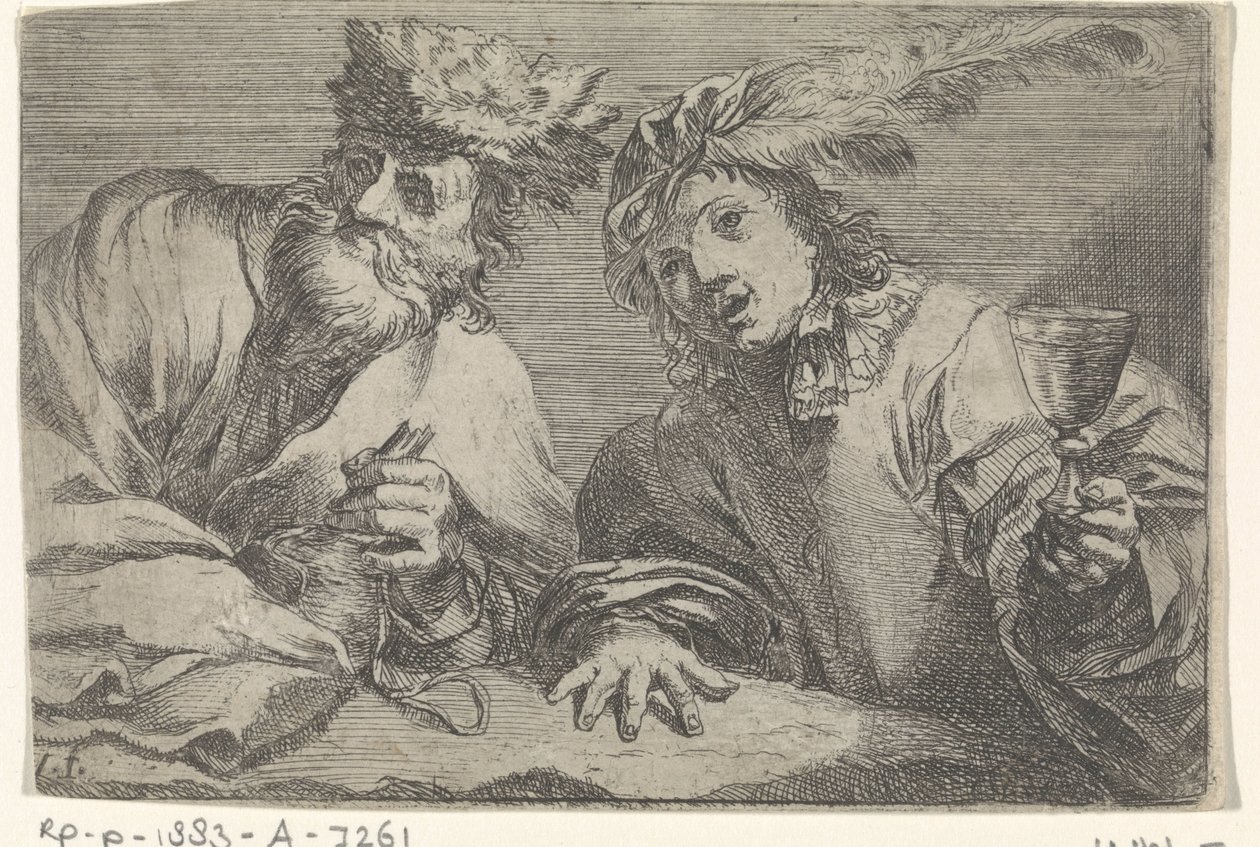 Gammal och ung man vid ett bord av Johann Liss