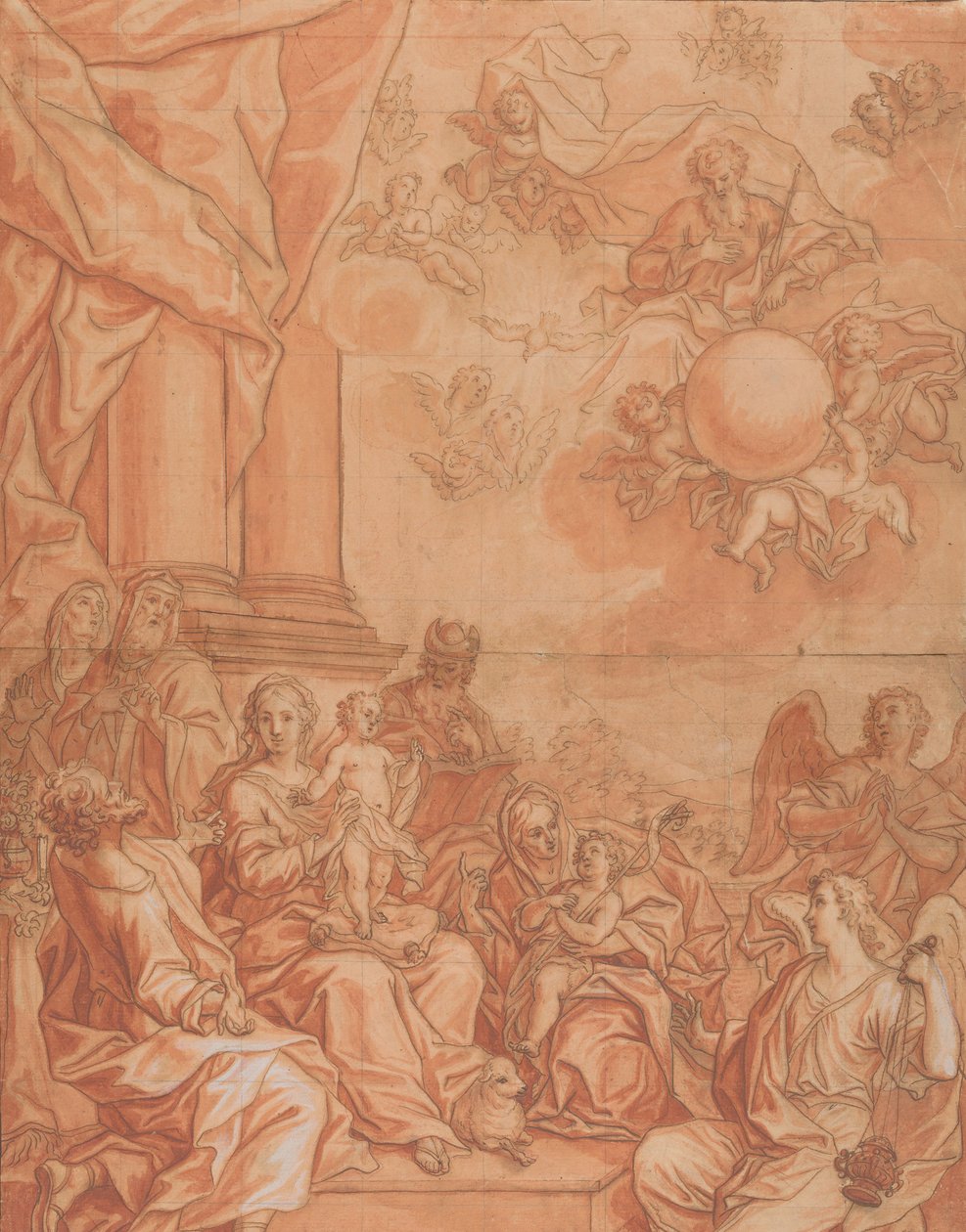 Jungfrun och barnet med heliga och änglar, och Gud Fadern i himlen, mitten av 1700-talet. av Johann Lorenz Haid