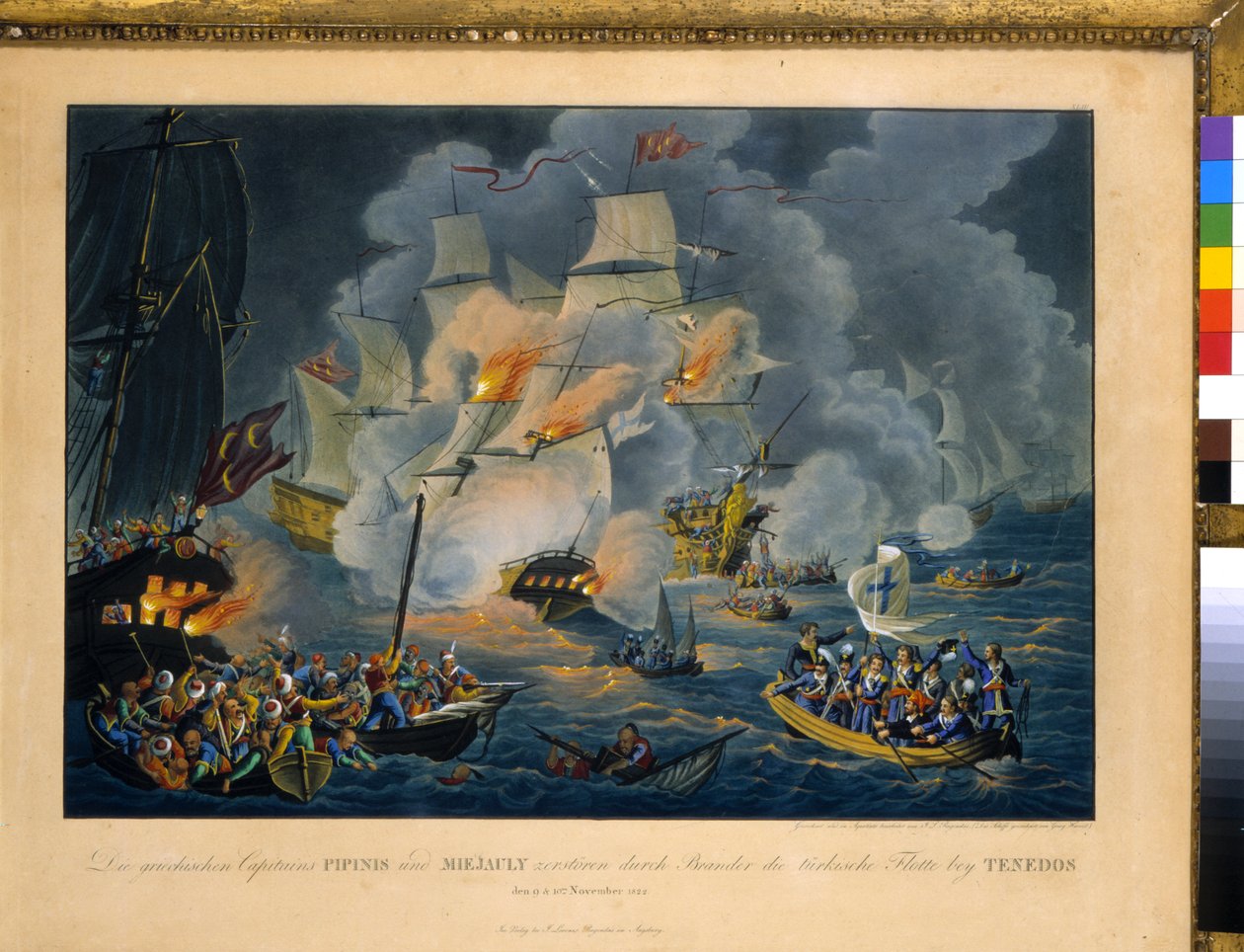 Slaget vid Tenedos, 27 oktober 1822 (Etsning) av Johann Lorenz Rugendas