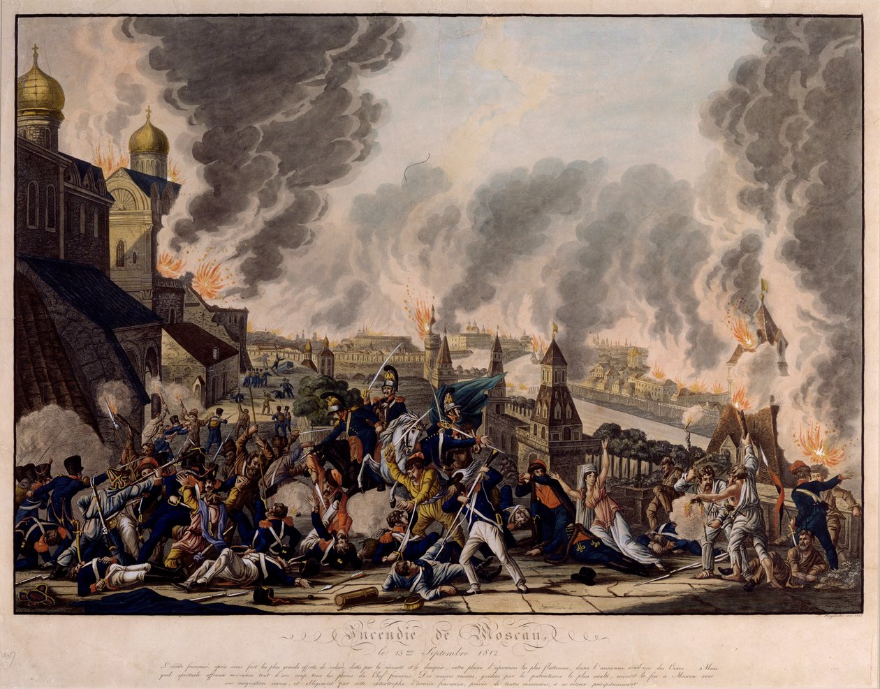 Bränningen av Moskva den 15 september 1812. Grande Armee (Frankrike) stormade den ryska staden (Napoleonkrigen) av Johann Lorenz Rugendas