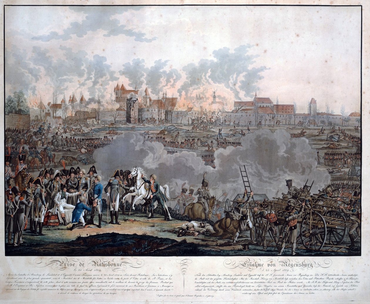 Slaget vid Ratisbon den 23 april 1809 (slaget vid Regensburg) - Rugendas, Johann Lorenz, den yngre (1775-1826) - 1809 - Akvatint - 54,6x65,4 - Privat samling av Johann Lorenz Rugendas
