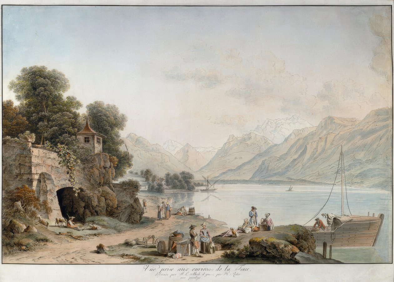 Utsikt över Genèvesjön från La Tour-de-Peilz av Johann Ludwig Aberli