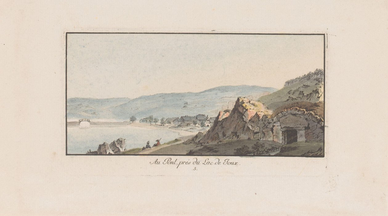 Utsikt över Le Pont på Lac de Joux Au Pont, près du Lac de Joux (titel på objekt) Landskap i Schweiz (serietitel) Samling av några perspektiv i Schweiz (serietitel) av Johann Ludwig Aberli