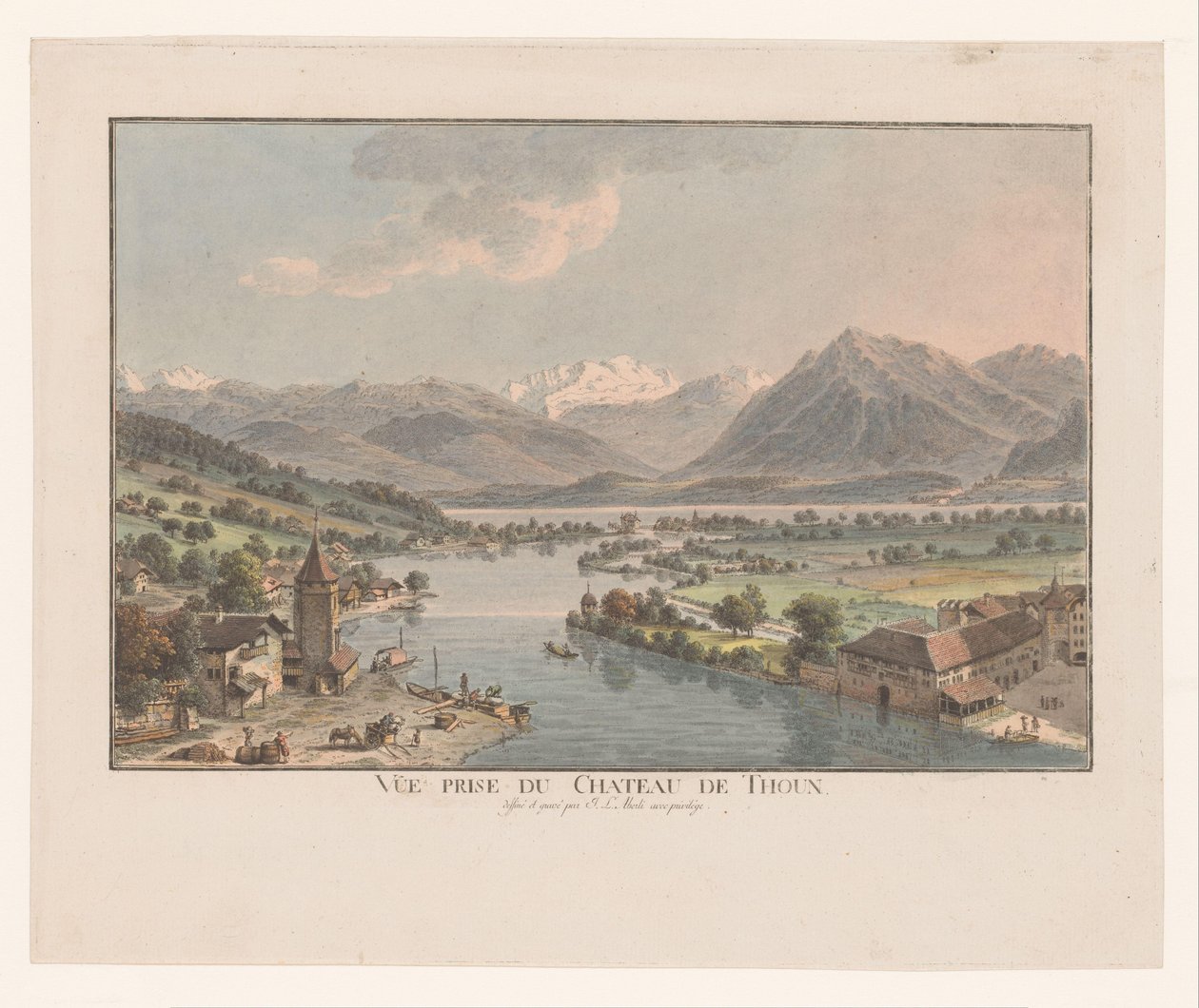 Utsikt över sjön Thun från Thun Slott Vue prize du chateau de Thoun (titel på objekt) av Johann Ludwig Aberli