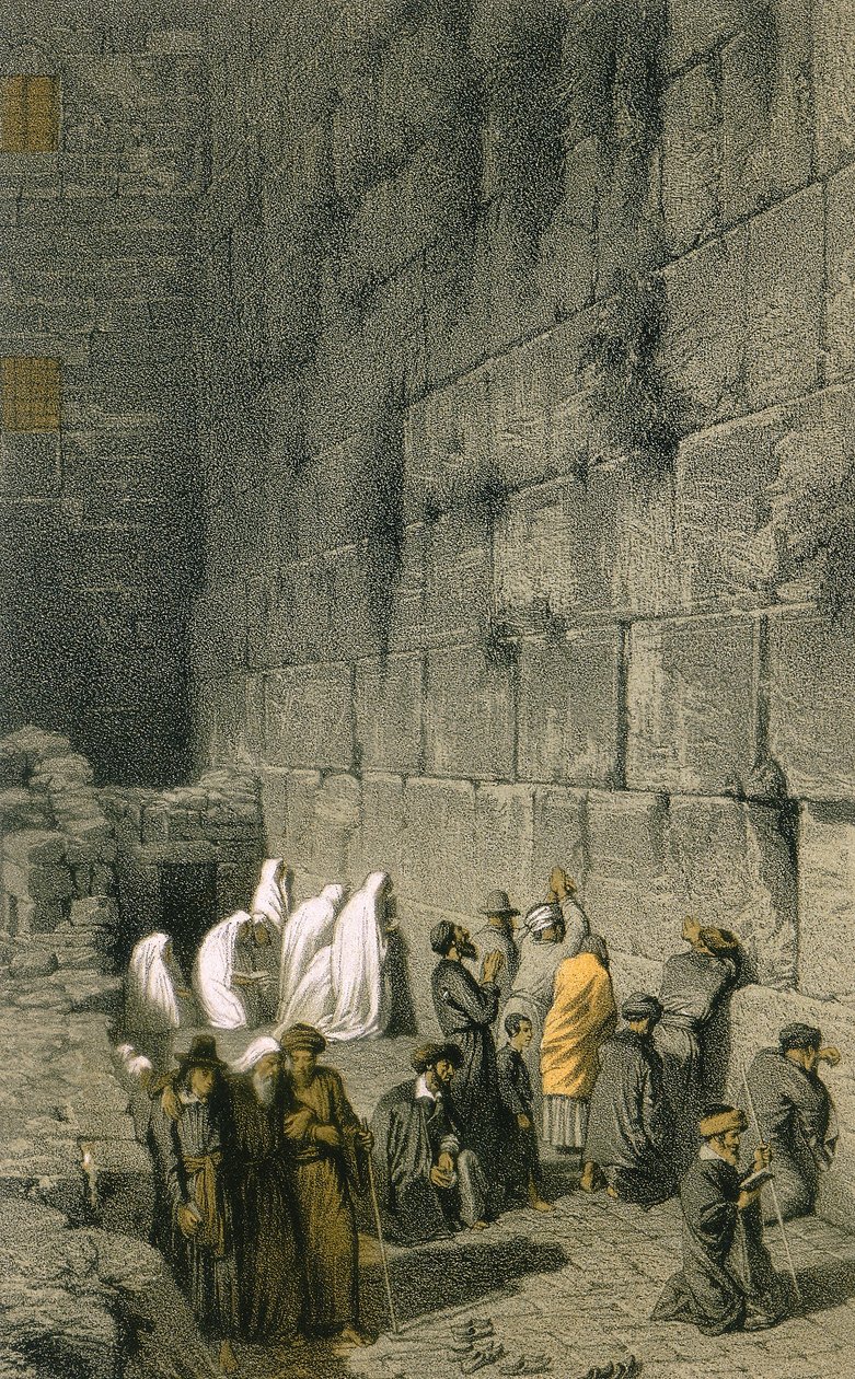Västra muren i Jerusalem. Färgstickad gravyr av Bernatz et alii - Steinkopk J.F. Editore av Johann Martin Bernatz