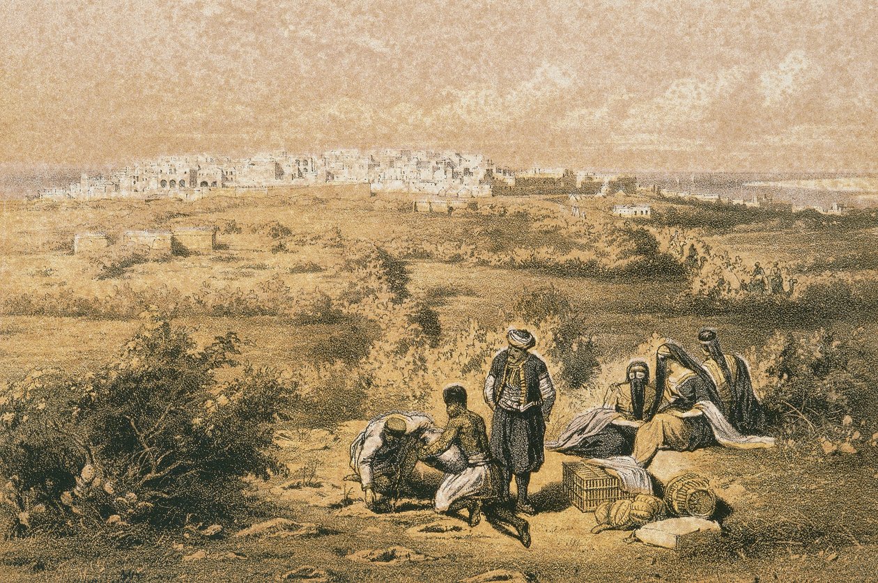 Utsikt över Haifa. Etsning av Bernatz et alii - Steinkopk J.F. Redaktör av Johann Martin Bernatz