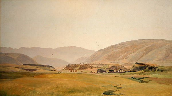 A Campagna Landscape (olja på hardboard på duk) av Johann Martin von Rohden