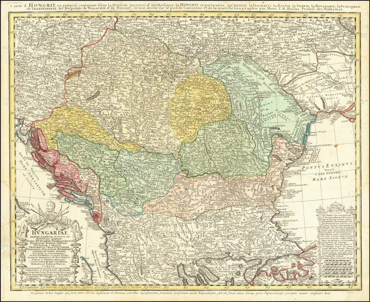 1744 års karta över Balkanhalvön med centrum i kungariket Ungern av Johann Matthias Hase av Johann Matthias Hase