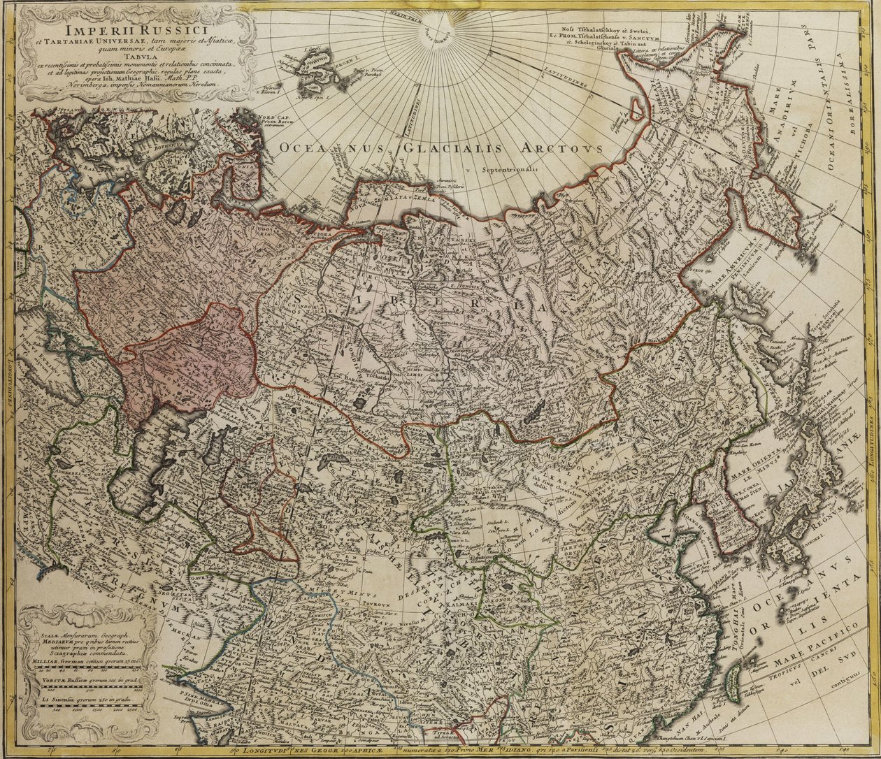 Karta över Ryssland Från: Hela imperiet av Ryssland och Tartary både större och asiatiska och mindre och av Johann Matthias Hase