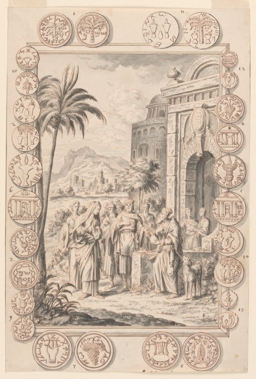 Studie för Abimelech Reproveth Sarah, Plate 81, Physica Sacra av Johann Melchior Füssli