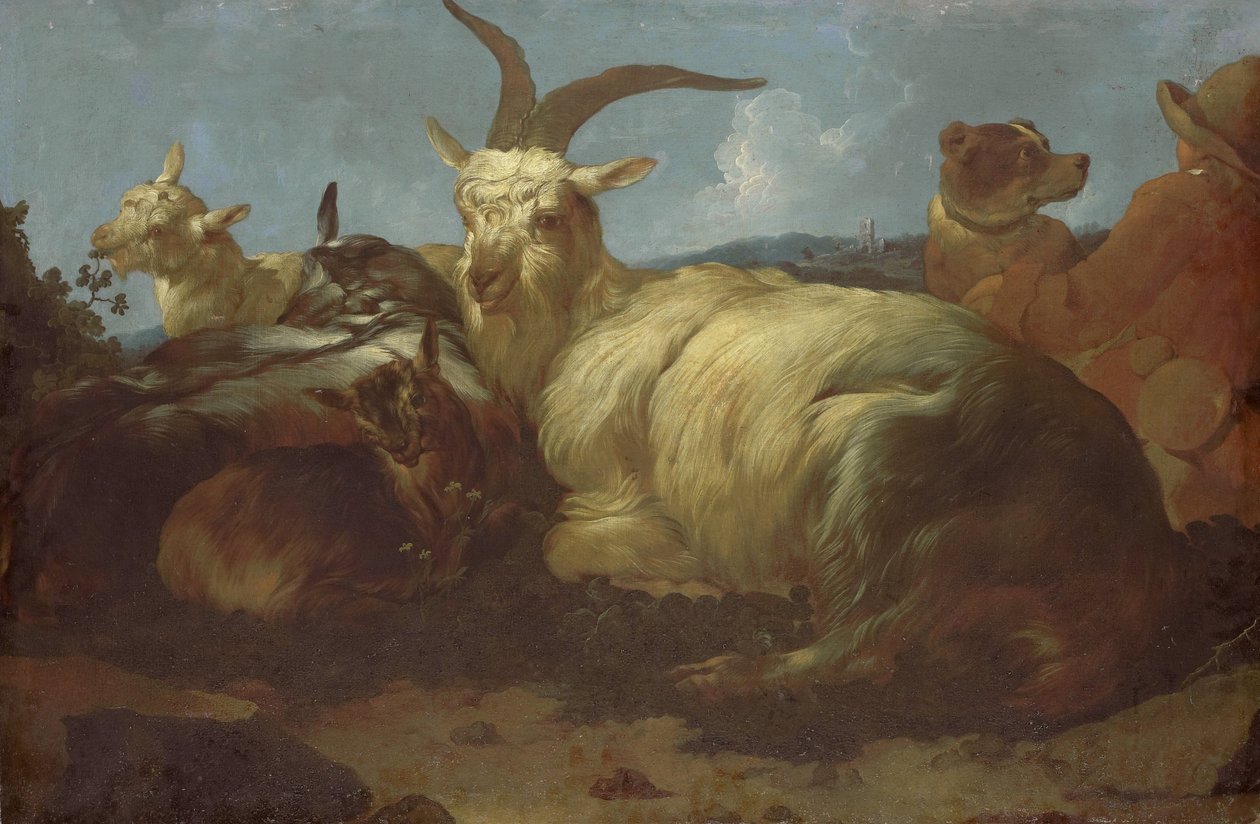En getskötare som tittar på sina djur av Johann Melchior Roos