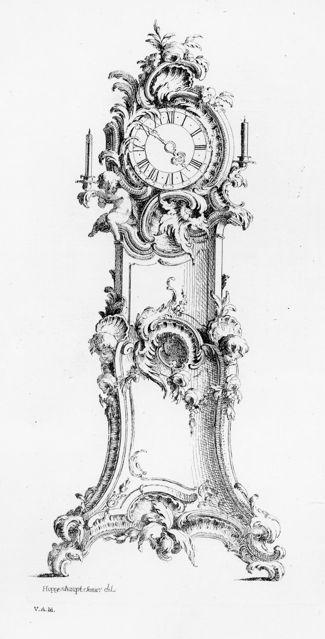 Design för en långfotsklocka, ca 1750 av Johann Michael Hoppenhaupt