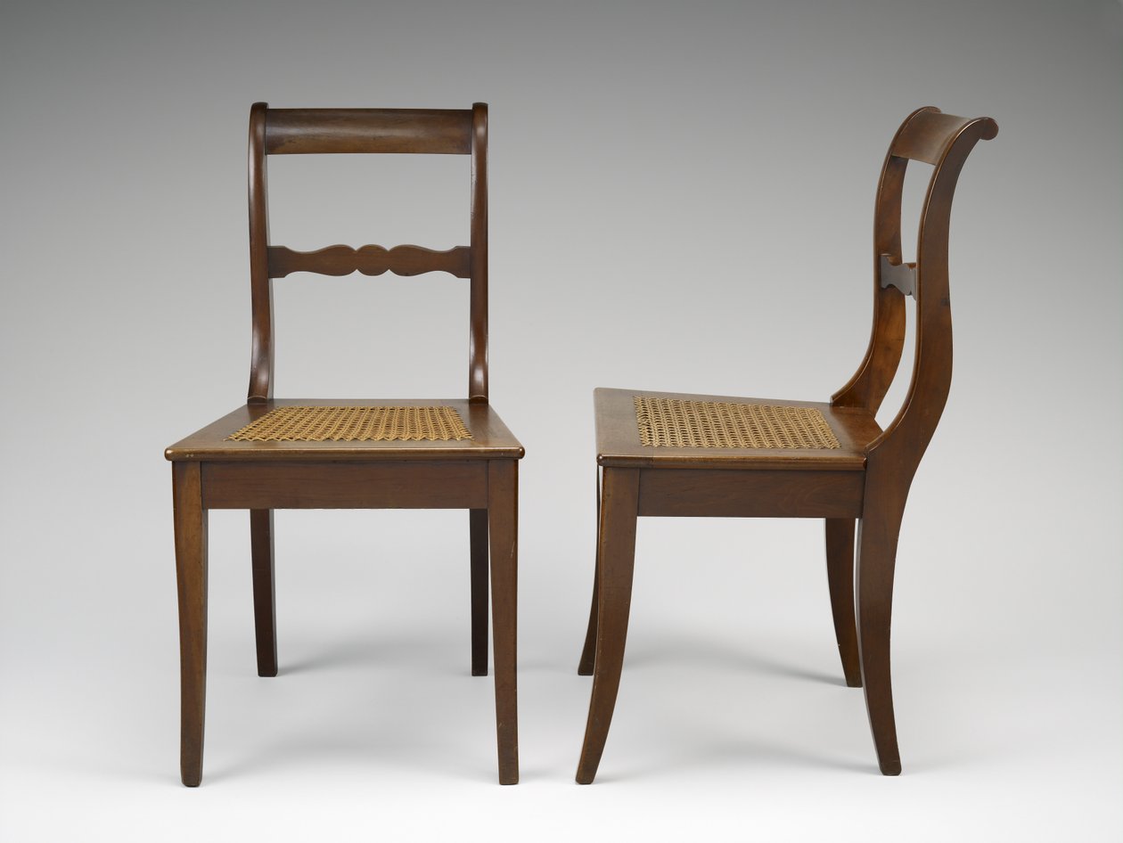 Ett par sidostolar, ca. 1846-1860 (svart valnöt, käpp) av Johann Michael Jahn