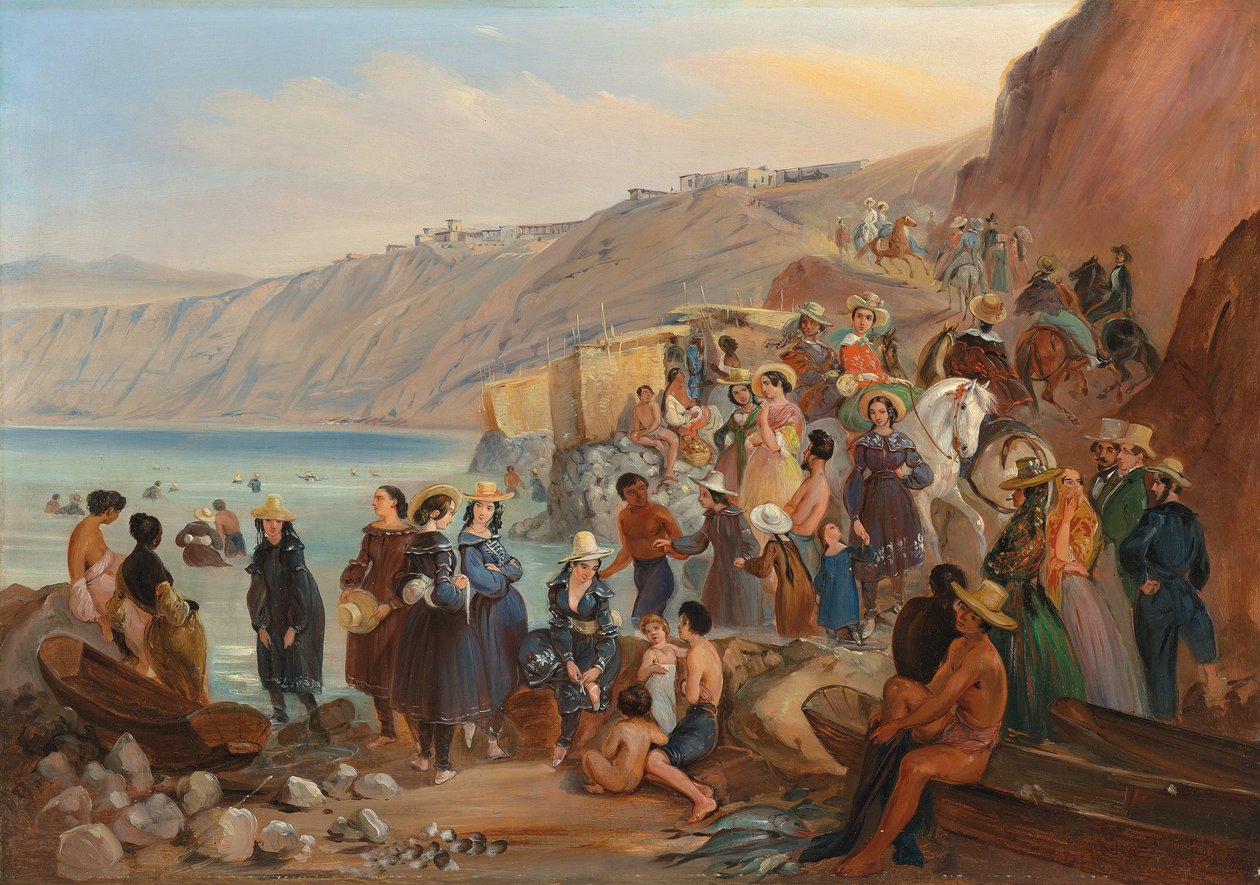 Badande på Chorillos-stranden, Miraflores, Lima av Johann Moritz Rugendas