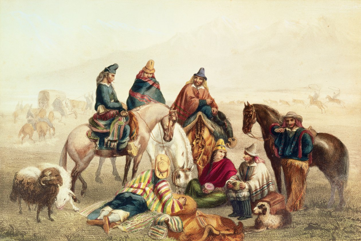 Kostymer av chilenska rustik, illustration från 