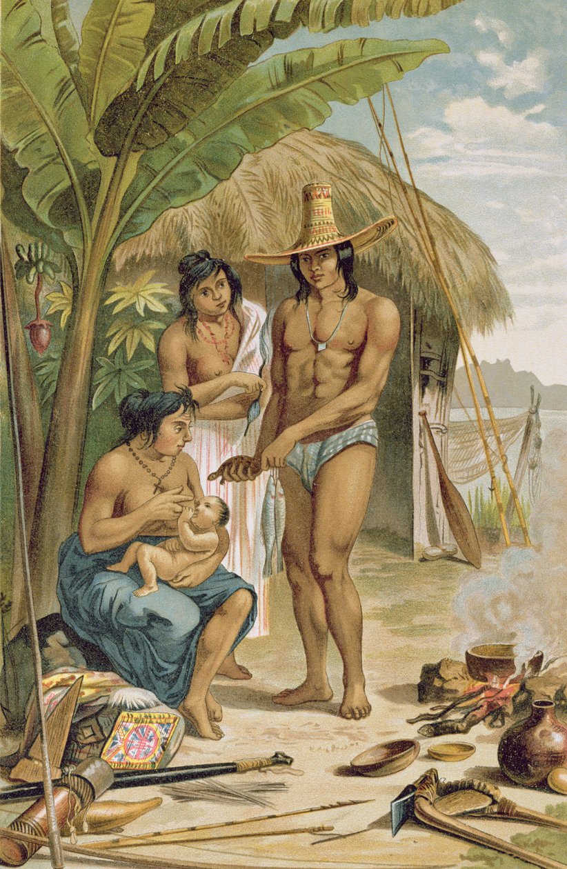 Indiskt hushåll i östra Brasilien, från "The History of Mankind" av Prof. Friedrich Ratzel, pub. år 1904 av Johann Moritz Rugendas