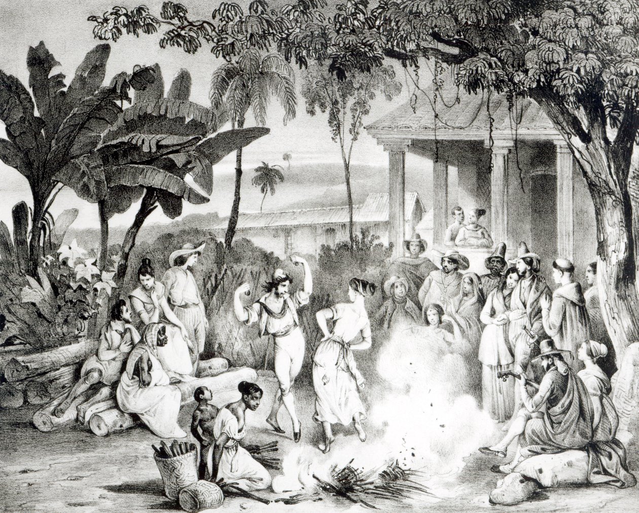 Landu Dance, graverad av Victor Adam och Monthellier (litho) (bw foto) av Johann Moritz Rugendas